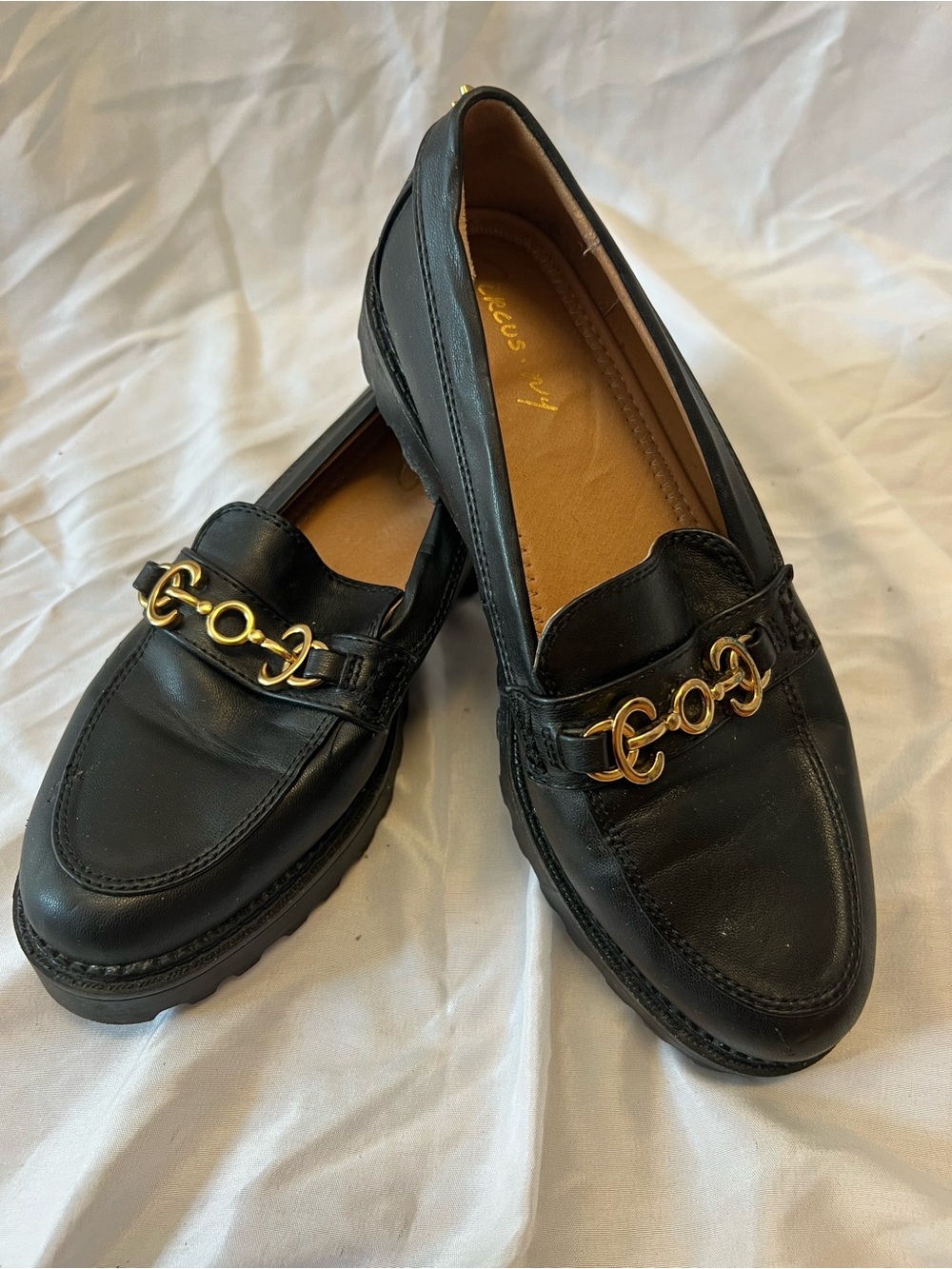 Circus by Sam Edelman Deana Women's Black Chunky Loafers With Gold Chain Size 8